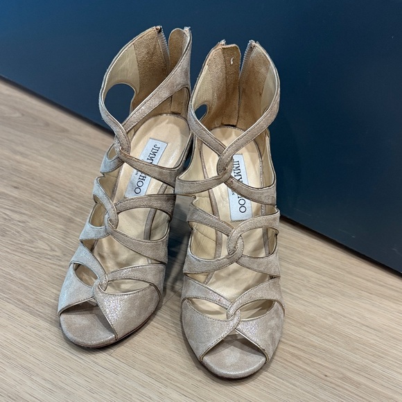 Jimmy Choo Metallic Champagne Strappy High-Heel Sandals